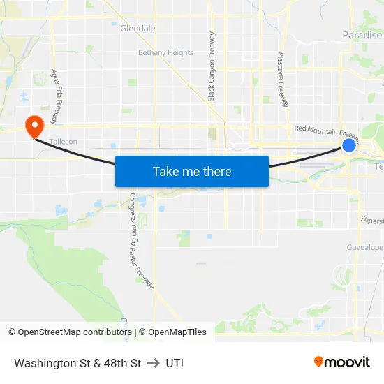 Washington St & 48th St to UTI map