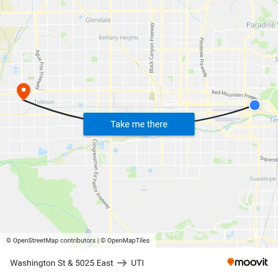 Washington St & 5025 East to UTI map