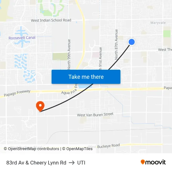 83rd Av & Cheery Lynn Rd to UTI map