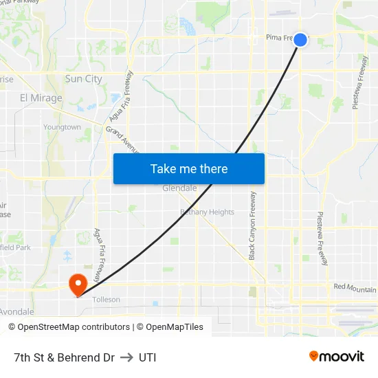 7th St & Behrend Dr to UTI map