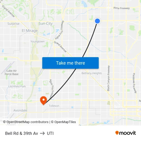 Bell Rd & 39th Av to UTI map