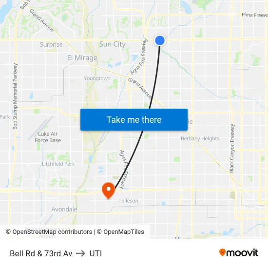 Bell Rd & 73rd Av to UTI map