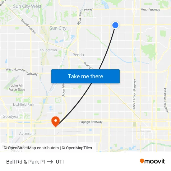 Bell Rd & Park Pl to UTI map
