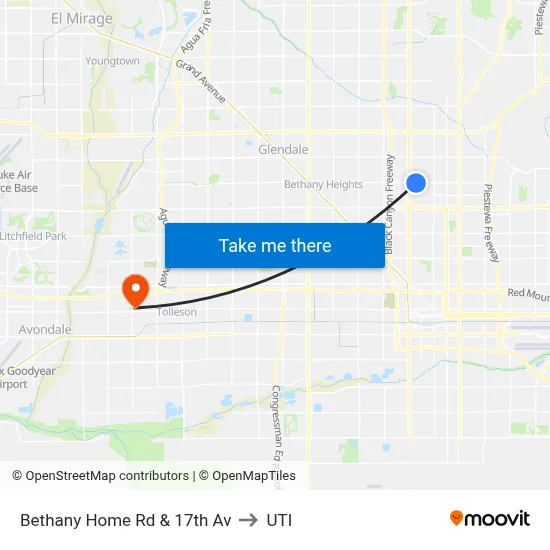 Bethany Home Rd & 17th Av to UTI map