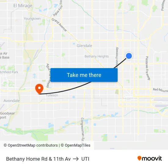 Bethany Home Rd & 11th Av to UTI map