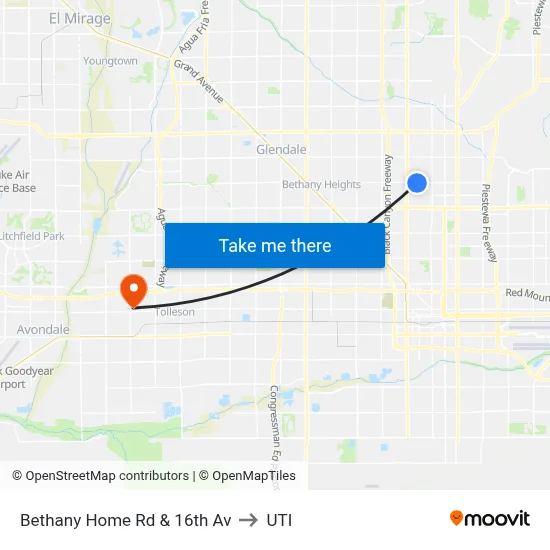 Bethany Home Rd & 16th Av to UTI map