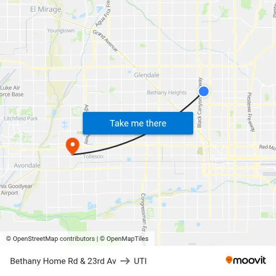 Bethany Home Rd & 23rd Av to UTI map