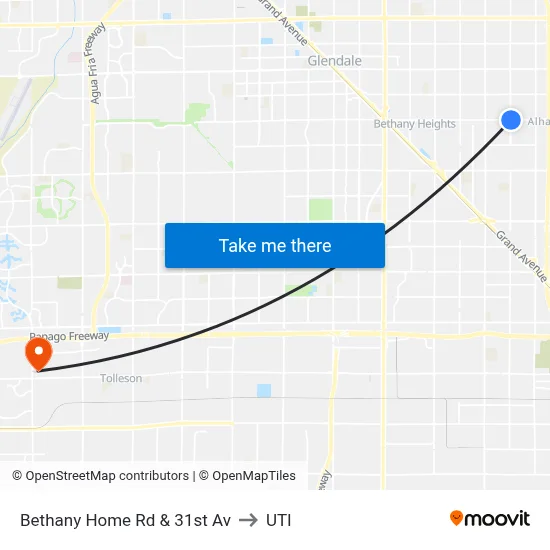 Bethany Home Rd & 31st Av to UTI map