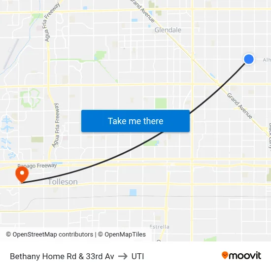 Bethany Home Rd & 33rd Av to UTI map