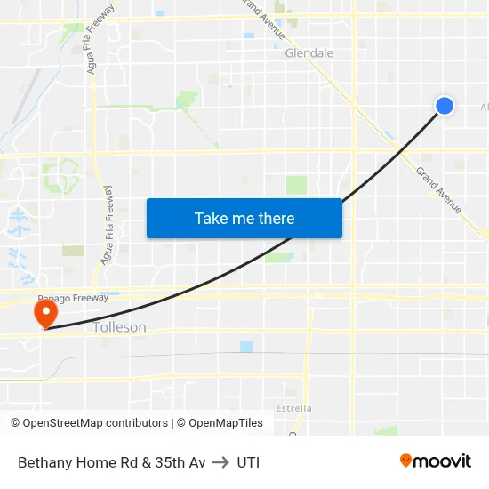 Bethany Home Rd & 35th Av to UTI map