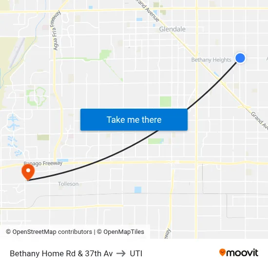 Bethany Home Rd & 37th Av to UTI map