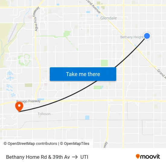 Bethany Home Rd & 39th Av to UTI map