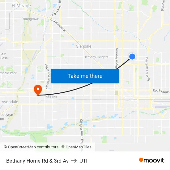 Bethany Home Rd & 3rd Av to UTI map