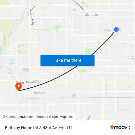 Bethany Home Rd & 43rd Av to UTI map