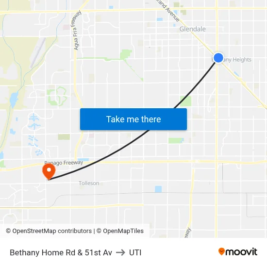 Bethany Home Rd & 51st Av to UTI map