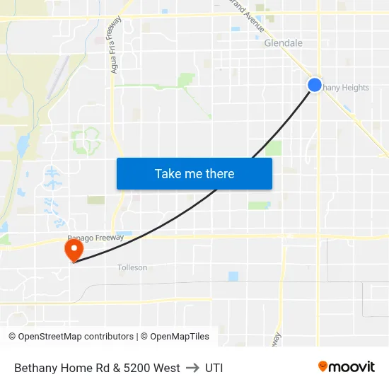 Bethany Home Rd & 5200 West to UTI map