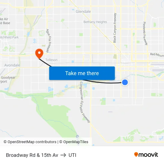 Broadway Rd & 15th Av to UTI map