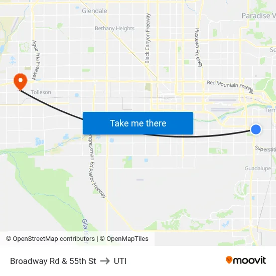 Broadway Rd & 55th St to UTI map