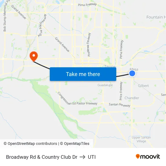 Broadway Rd & Country Club Dr to UTI map