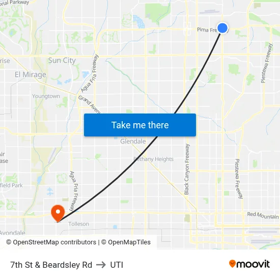 7th St & Beardsley Rd to UTI map