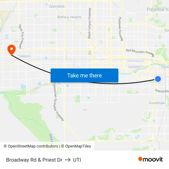 Broadway Rd & Priest Dr to UTI map