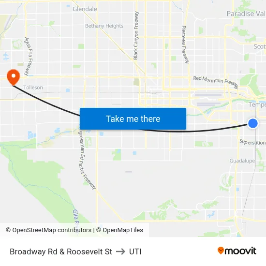 Broadway Rd & Roosevelt St to UTI map