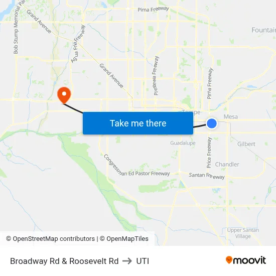 Broadway Rd & Roosevelt Rd to UTI map