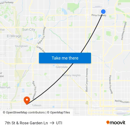 7th St & Rose Garden Ln to UTI map