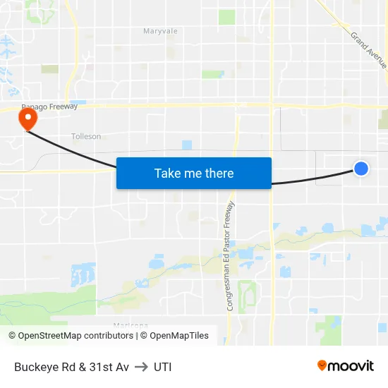 Buckeye Rd & 31st Av to UTI map