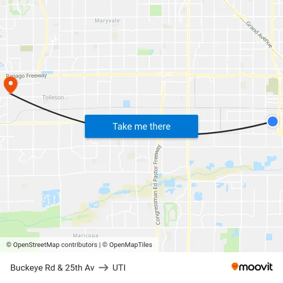 Buckeye Rd & 25th Av to UTI map