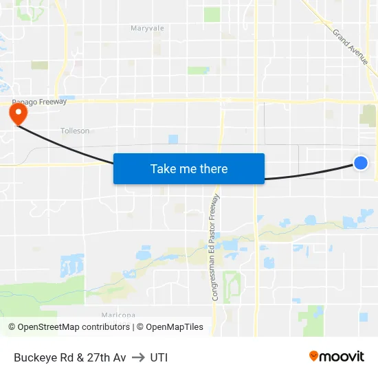 Buckeye Rd & 27th Av to UTI map