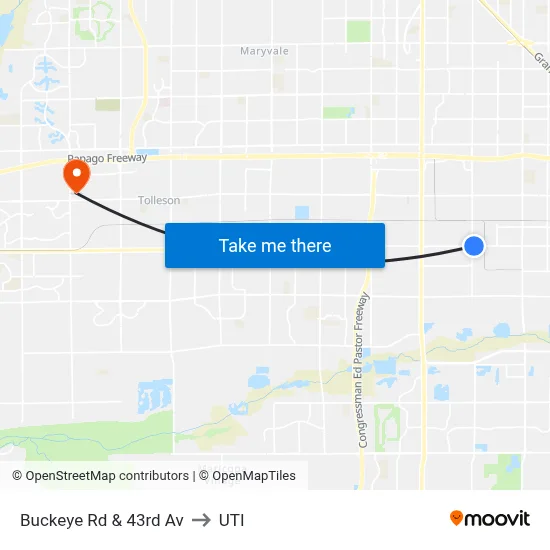 Buckeye Rd & 43rd Av to UTI map
