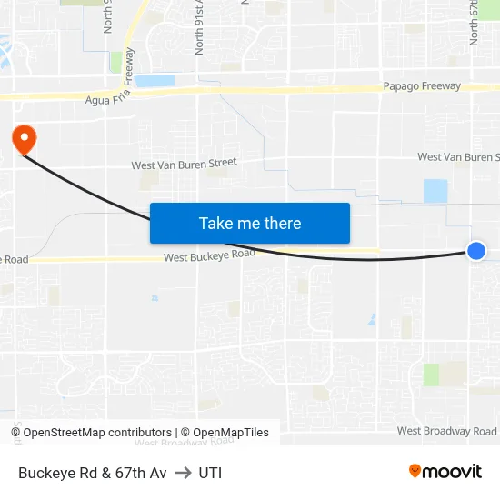Buckeye Rd & 67th Av to UTI map