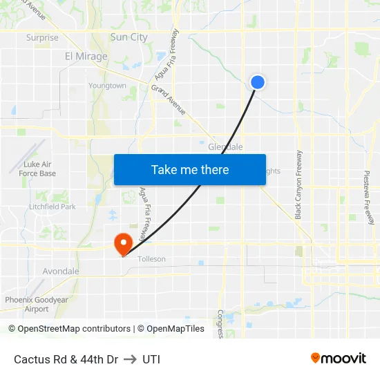 Cactus Rd & 44th Dr to UTI map