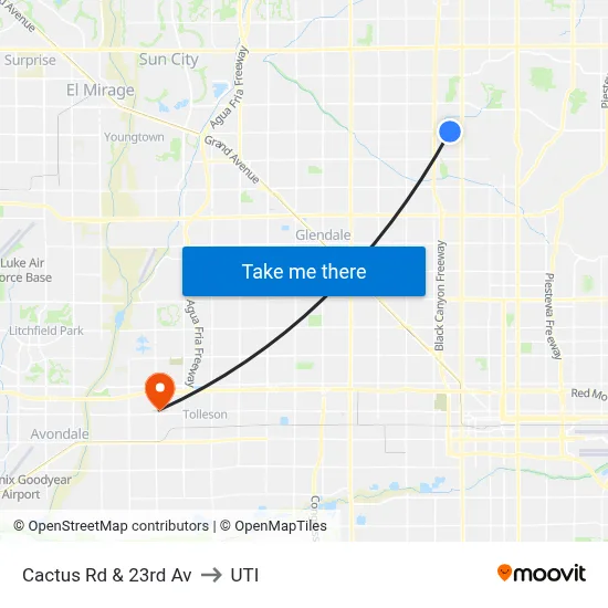 Cactus Rd & 23rd Av to UTI map