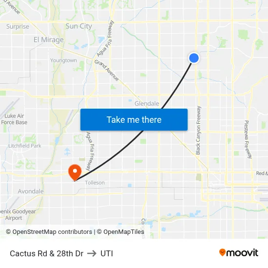 Cactus Rd & 28th Dr to UTI map