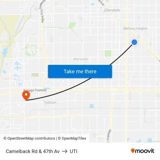 Camelback Rd & 47th Av to UTI map