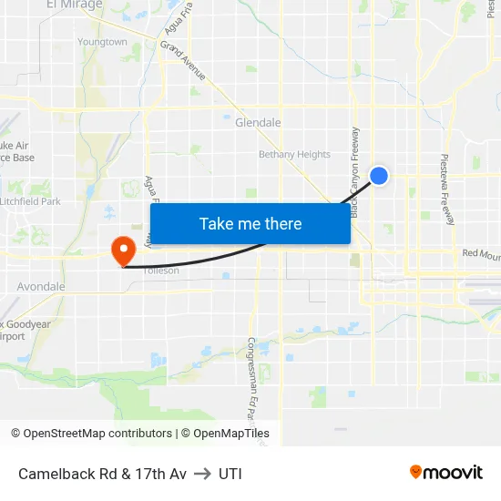 Camelback Rd & 17th Av to UTI map