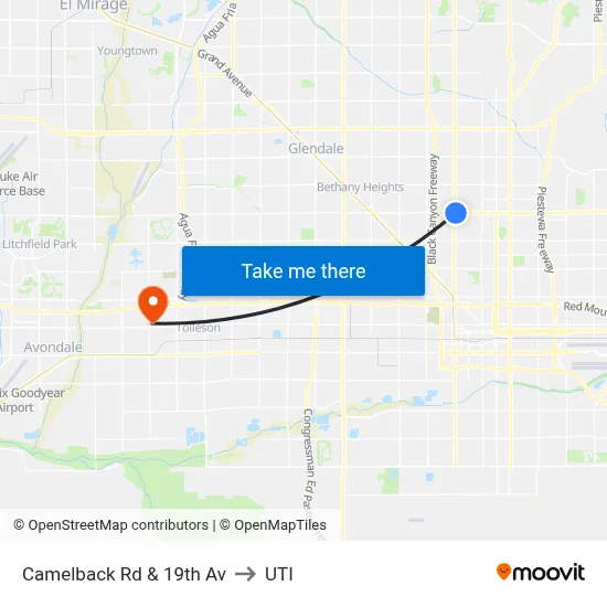 Camelback Rd & 19th Av to UTI map