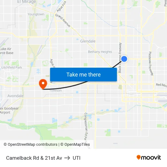 Camelback Rd & 21st Av to UTI map