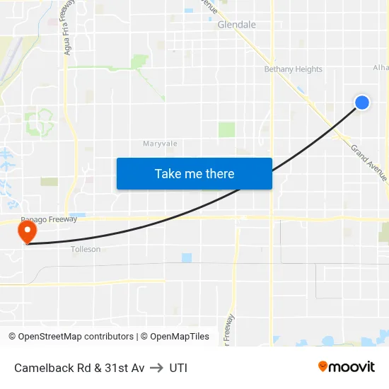 Camelback Rd & 31st Av to UTI map