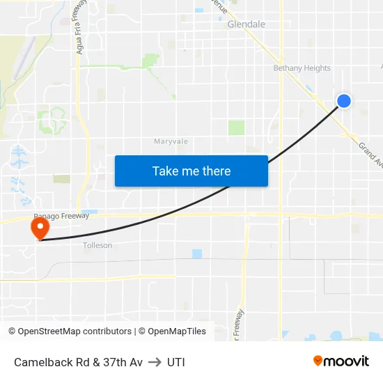Camelback Rd & 37th Av to UTI map