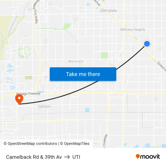 Camelback Rd & 39th Av to UTI map