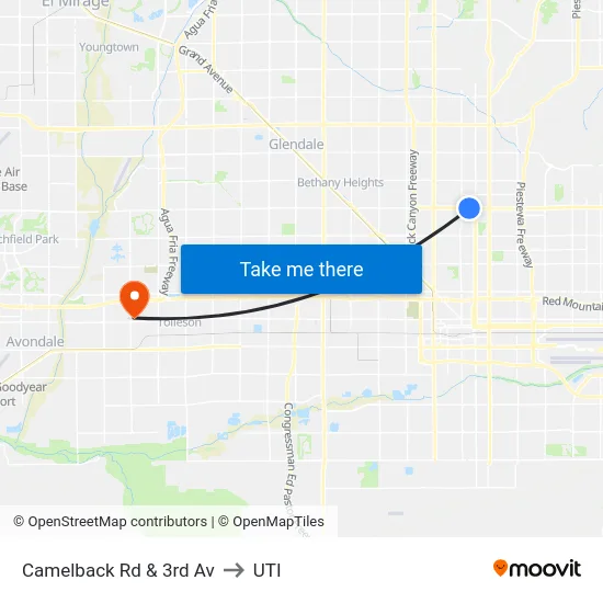 Camelback Rd & 3rd Av to UTI map