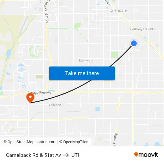 Camelback Rd & 51st Av to UTI map