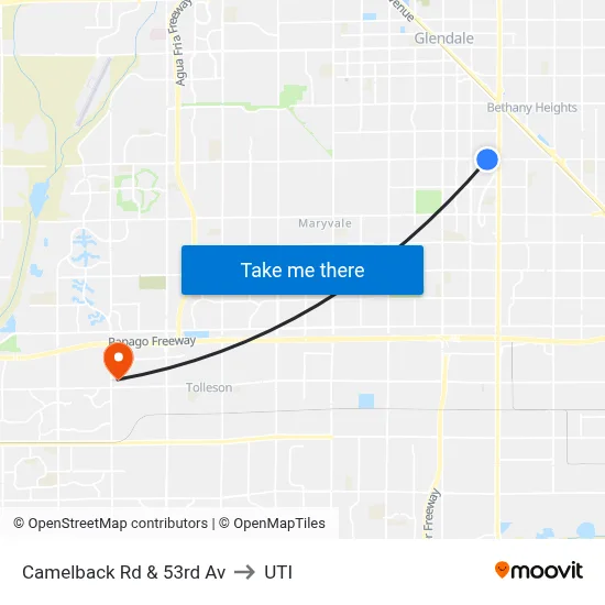 Camelback Rd & 53rd Av to UTI map