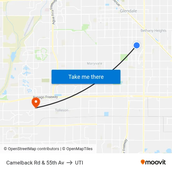 Camelback Rd & 55th Av to UTI map