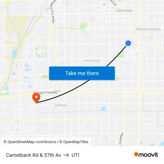 Camelback Rd & 57th Av to UTI map