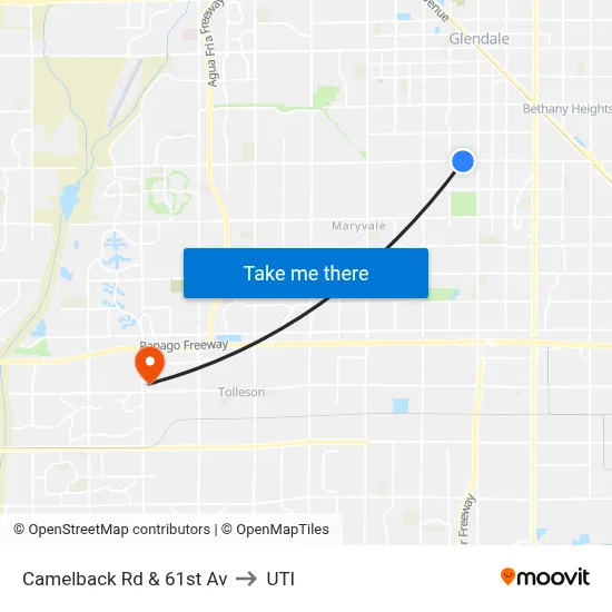 Camelback Rd & 61st Av to UTI map