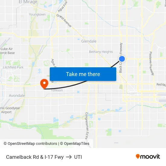 Camelback Rd & I-17 Fwy to UTI map